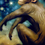La sesta estinzione scimmia guarda le stelle in stile artistico