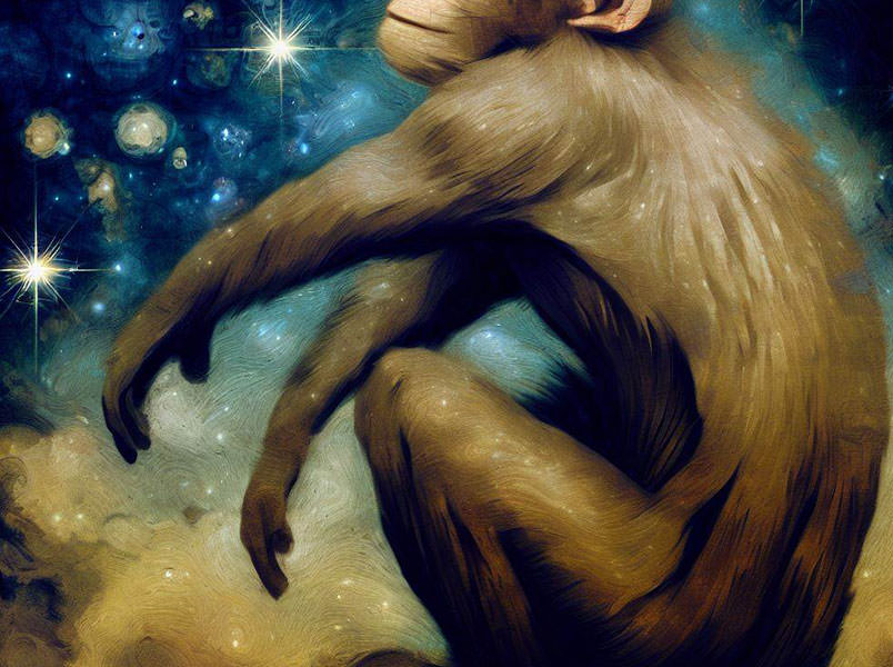 La sesta estinzione scimmia guarda le stelle in stile artistico