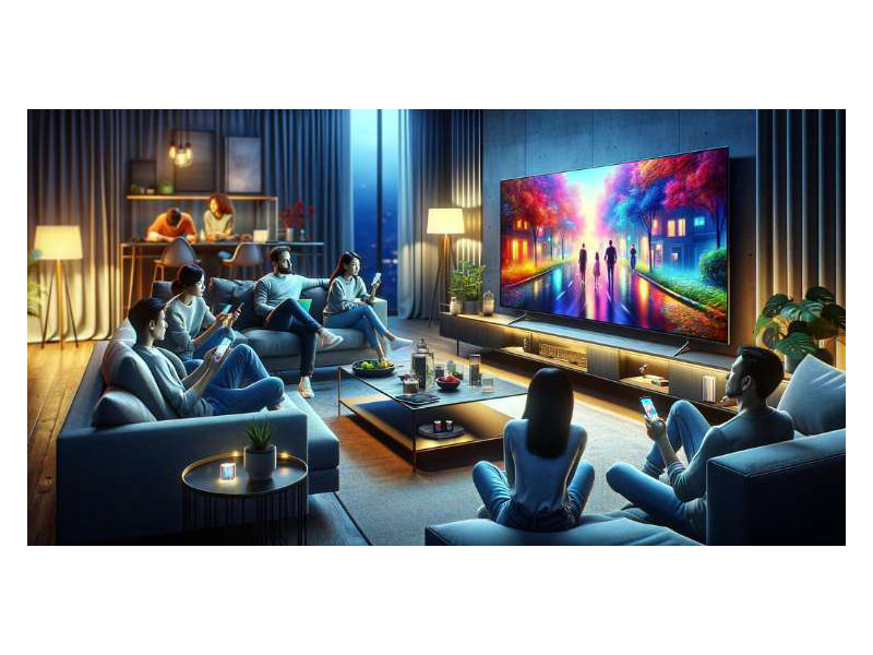 ragazzi sul divano guardano la tv, generata con AI